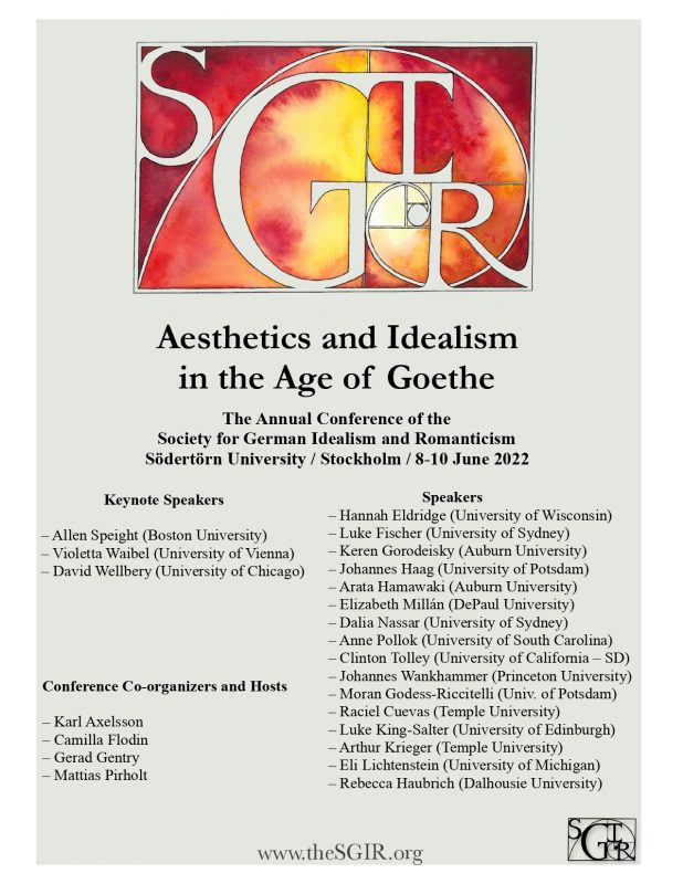 SGIR Conference: "Aesthetics and Idealism in the Age of Goethe" (Stockholm, 8-10 June 2022)