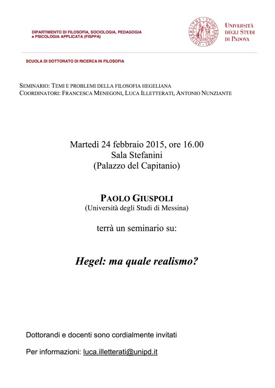 Temi e problemi della filosofia hegeliana: Paolo Giuspoli, "Ma quale realismo?" (Padova, 24 febbraio 2015)