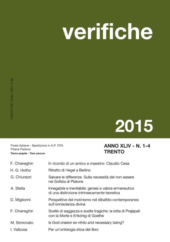 Nuovo numero di «Verifiche» - Anno XLIV, N. 1-4 Gennaio-Dicembre 2015