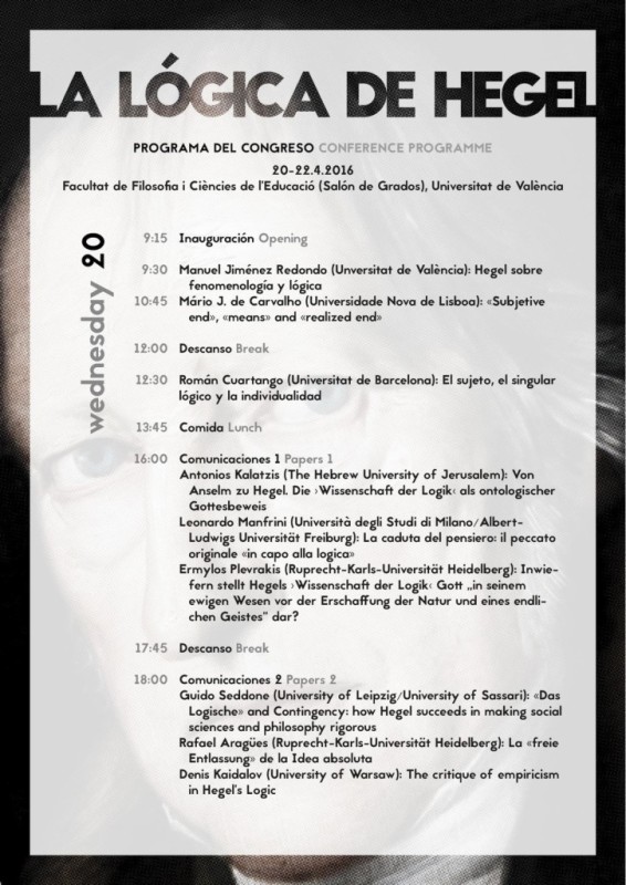 Conference: "La lógica de Hegel" (Universitat de València, April 20th-22th, 2016)