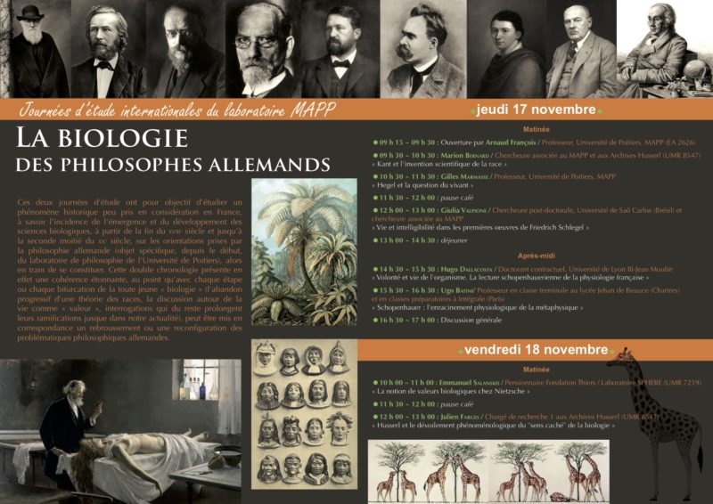 CONFERENCE: La biologie des philosophes allemands, November 18-19, 2016, Université de Poitier 1