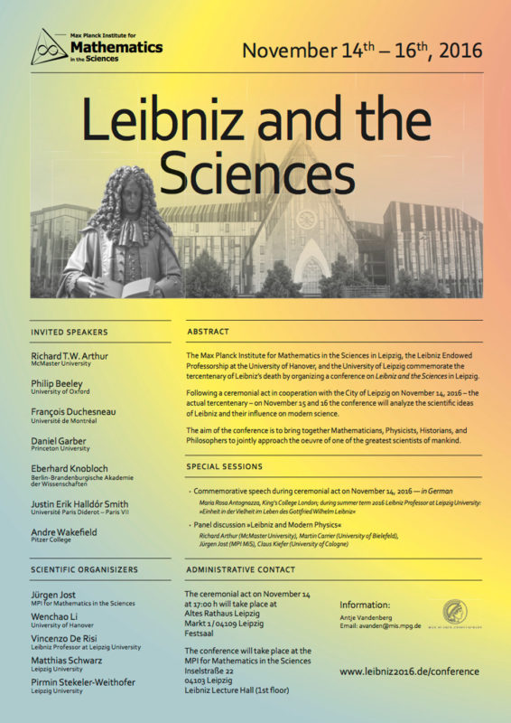Conference: Leibniz and the Sciences, Leipzig 14-16 November 2016 | Max Planck Institute for Mathematics in the Sciences