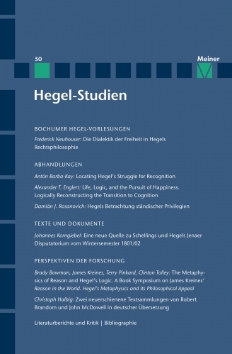 New Release: “Hegel Studien”, Volume 50 - Call for submission for the Volume 51