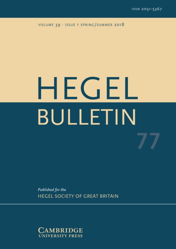 New Release: Hegel Bulletin, Volume 39 - Issue 1 (May 2018)