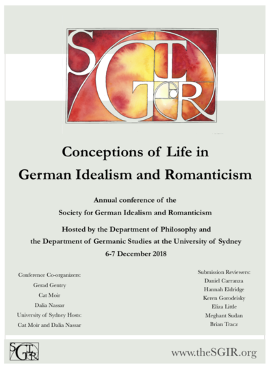 Conference: Conceptions of Life in German Idealism and Romanticism (Sydney, 6-7 December 2018)