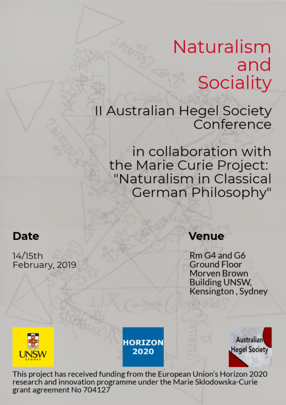 II Australian Hegel Society Conference in collaboration with the Marie Curie Project ‘Naturalism in Classical German Philosophy’: "Naturalism and Sociality" (Sydney, 14-15 February, 2019)