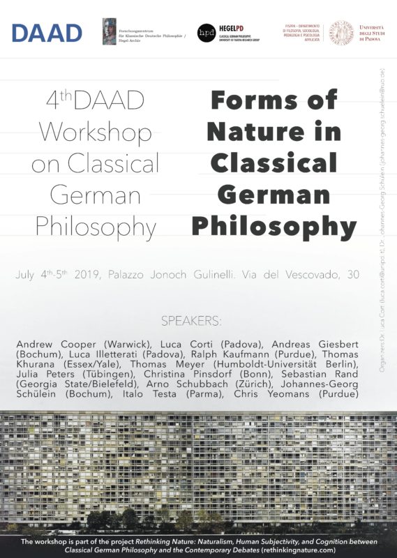 Workshop (DAAD): "Forms of Nature in Classical German Philosophy" (Padua, July 4th-5th 2019)