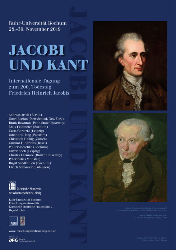 Internationale Tagung zum 200. Todestag Friedrich Heinrich Jacobis: "Kant und Jacobi" (Bochum, 28-30 November) 1