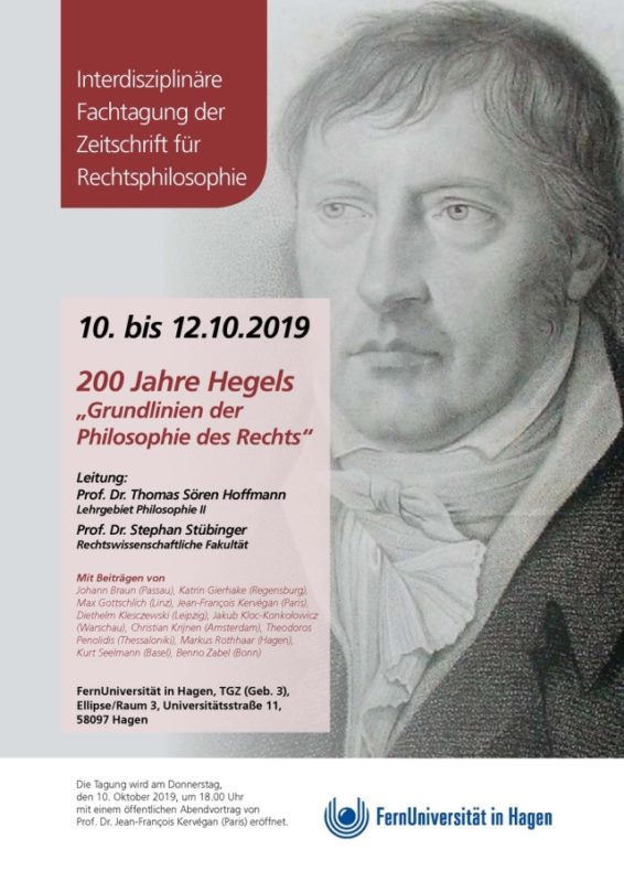 CONFERENCE: "200 Jahre Hegels Grundlinien der Philosophie des Rechts" (10-12. October 2019, Hagen)