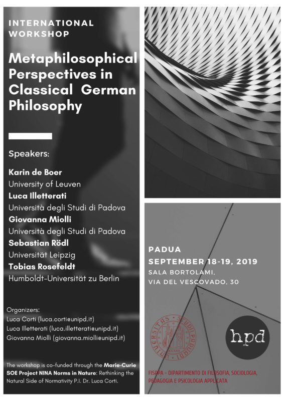 International Workshop: "Metaphilosophical Perspectives in Classical German Philosophy" (Padua, September 18-19 2019)
