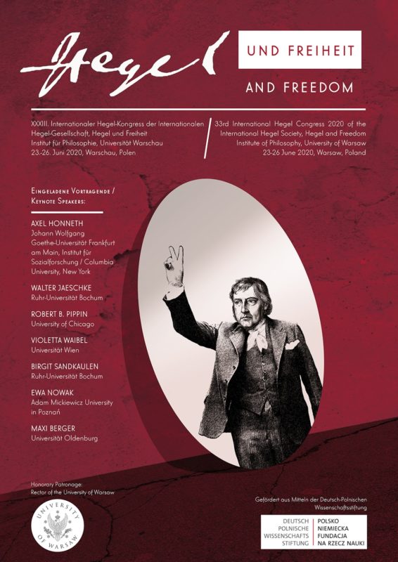 CFP: 33rd International Hegel Congress of the Hegel Society: "Hegel and Freedom" (Warsaw, 23-26 June 2020)