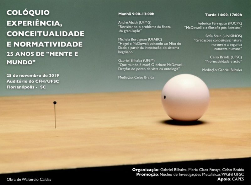 CONGRESS: "Experience, Conceptuality, and Normativity Colloquium 25th anniversary of John McDowell’s Mind and World" (Florianópolis, 25 November, 2019)