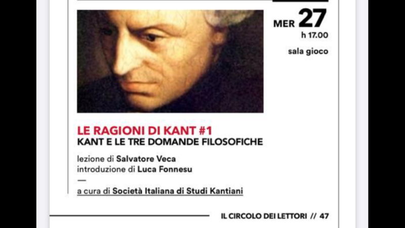 Lezione: Salvatore Veca, "Le ragioni di Kant: 1. Kant e le tre domande filosofiche" (Torino, 27 novembre 2019)