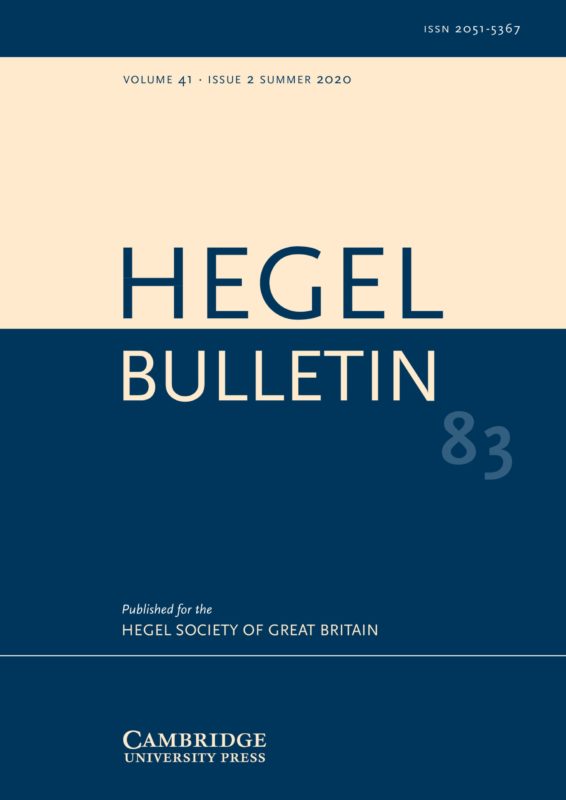 New release: Hegel Bulletin, vol. 41, Issue 2 (August 2020)