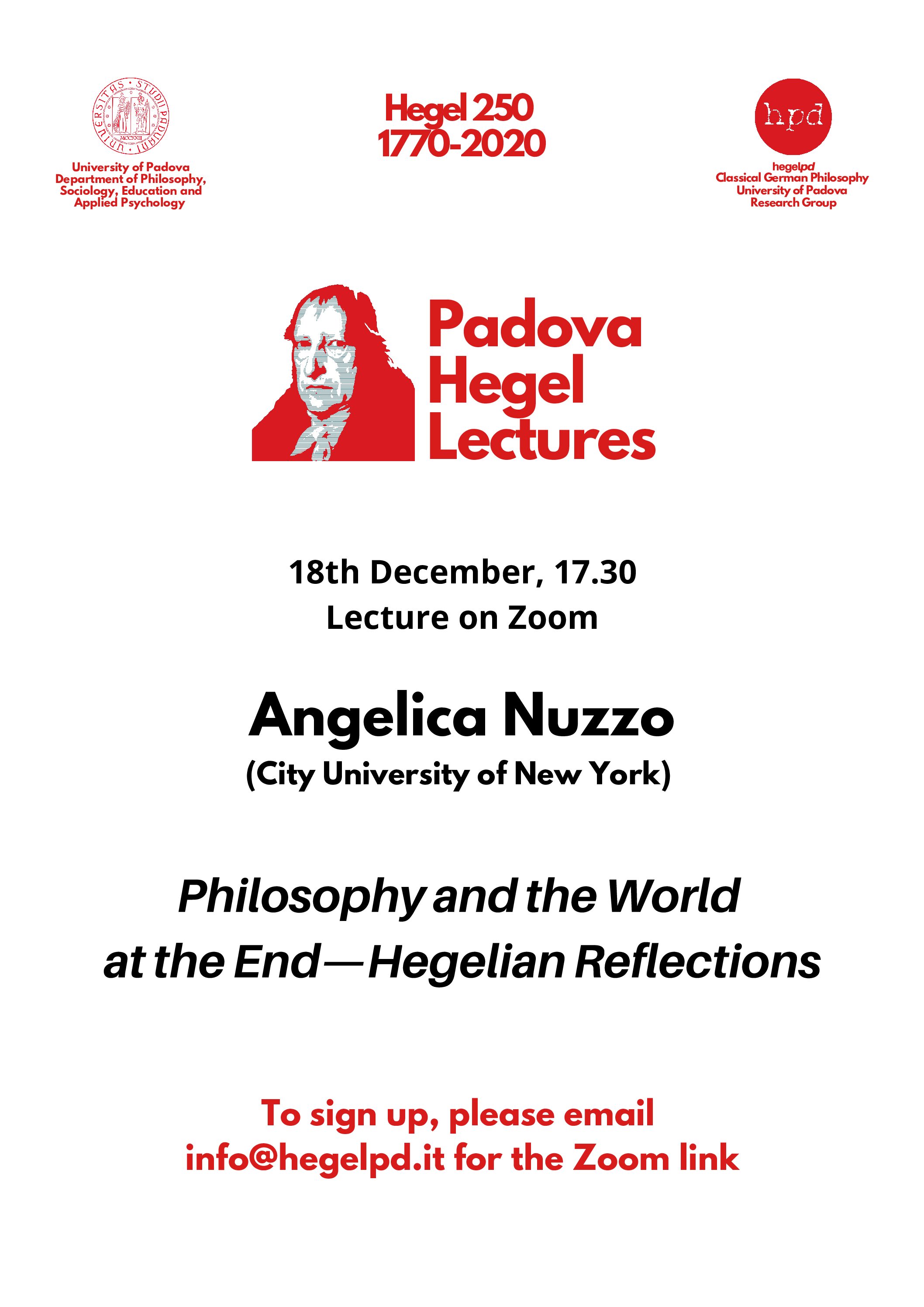 hpd – Padova Hegel Lectures 2020: Angelica Nuzzo: “Philosophy and the World at the End – Hegelian Reflections” (Lecture on Zoom, December 18th, 2020)