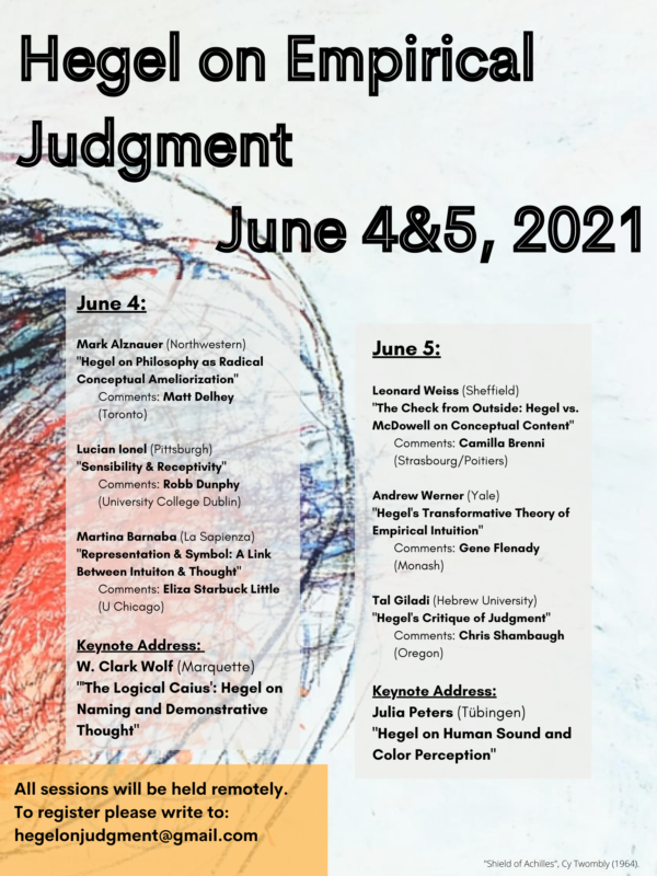 CONFERENCE: Hegel on Empirical Judgment (Chicago, 4-5 June 2021)