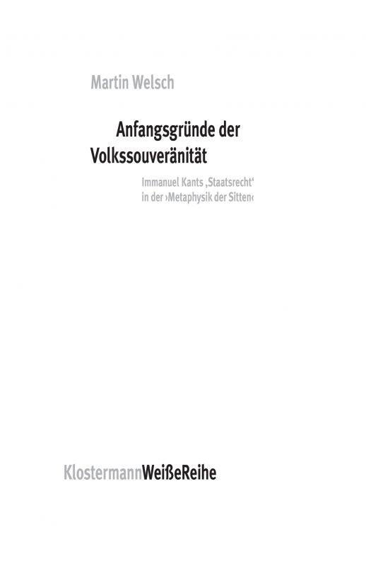 New Release: Martin Welsch,“Anfangsgründe der Volkssouveränität” (Klostermann, 2021)