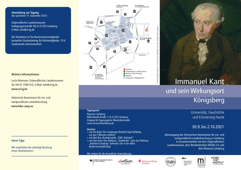 Conference: "Immanuel Kant und sein Wirkungsort Königsberg" (Lüneburg, 30 September-2 October, 2021)