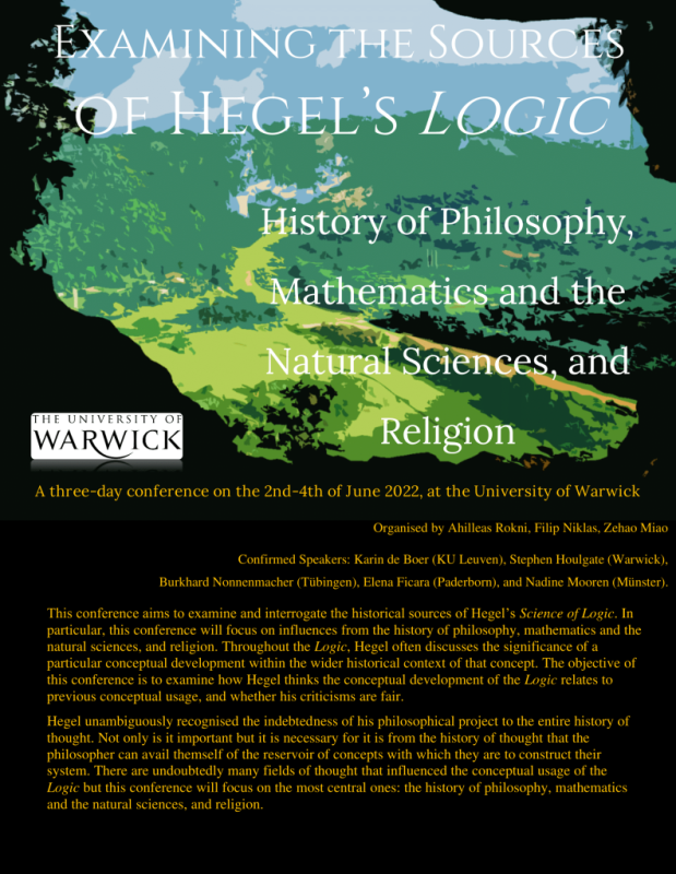 CfA: "Examining the Sources of Hegel's Logic. History of Philosophy, Mathematics and the Natural Sciences, and Religion" University of Warwick, 2nd-4th June 2022
