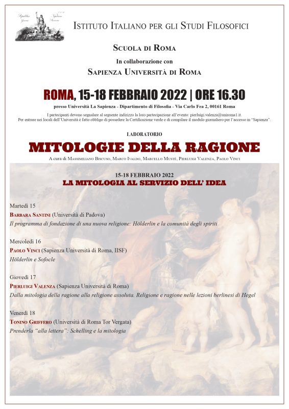 Laboratorio IISF (Scuola di Roma): "Mitologie della ragione" (Roma, 15-18 febbraio 2022)