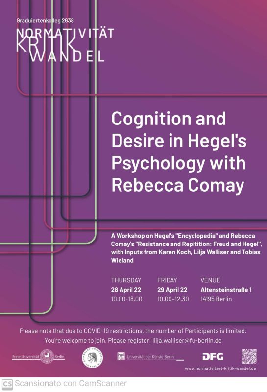 Workshop: Cognition and Desire in Hegel's Psychology with Rebecca Comay (Berlin, April 28-29, 2022)