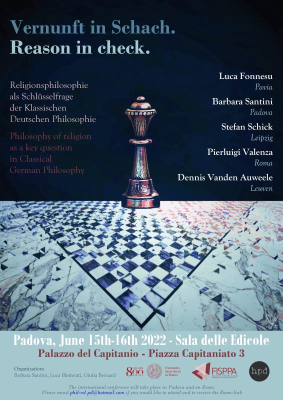 Conference: "Vernunft in Schack. Religionsphilosophie als Schlüsselfrage der Klassischen Deutschen Philosophie" (Padova, 15-16 May 2022)