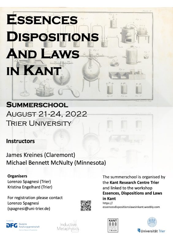Summer School and Workshop: "Essences, Dispositions and Laws in Kant" (Trier, 22-24 and 25-26 August 2022)