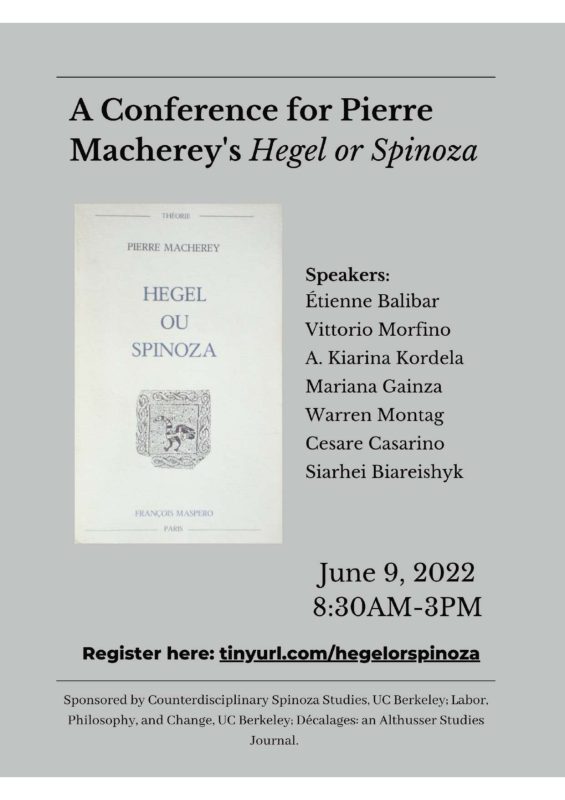"A Conference for Pierre Macherey's «Hegel or Spinoza»" (9 June 2022)