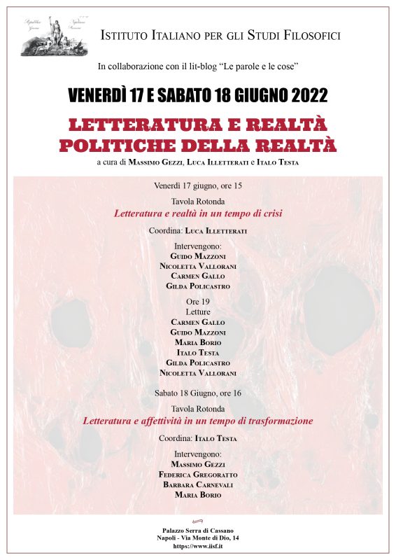 Round Table: "Letteratura e realtà - Politiche della realtà" (Napoli, 17-18 June 20