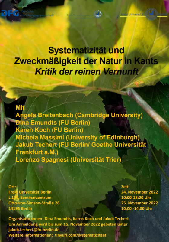 Workshop: Systematizität und Zweckmäßigkeit der Natur in Kants Kritik der reinen Vernunft