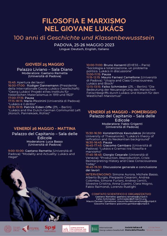 Conference: "Filosofia e marxismo nel giovane Lukács. 100 anni di Geschichte und Klassenbewusstsein" (Padova,